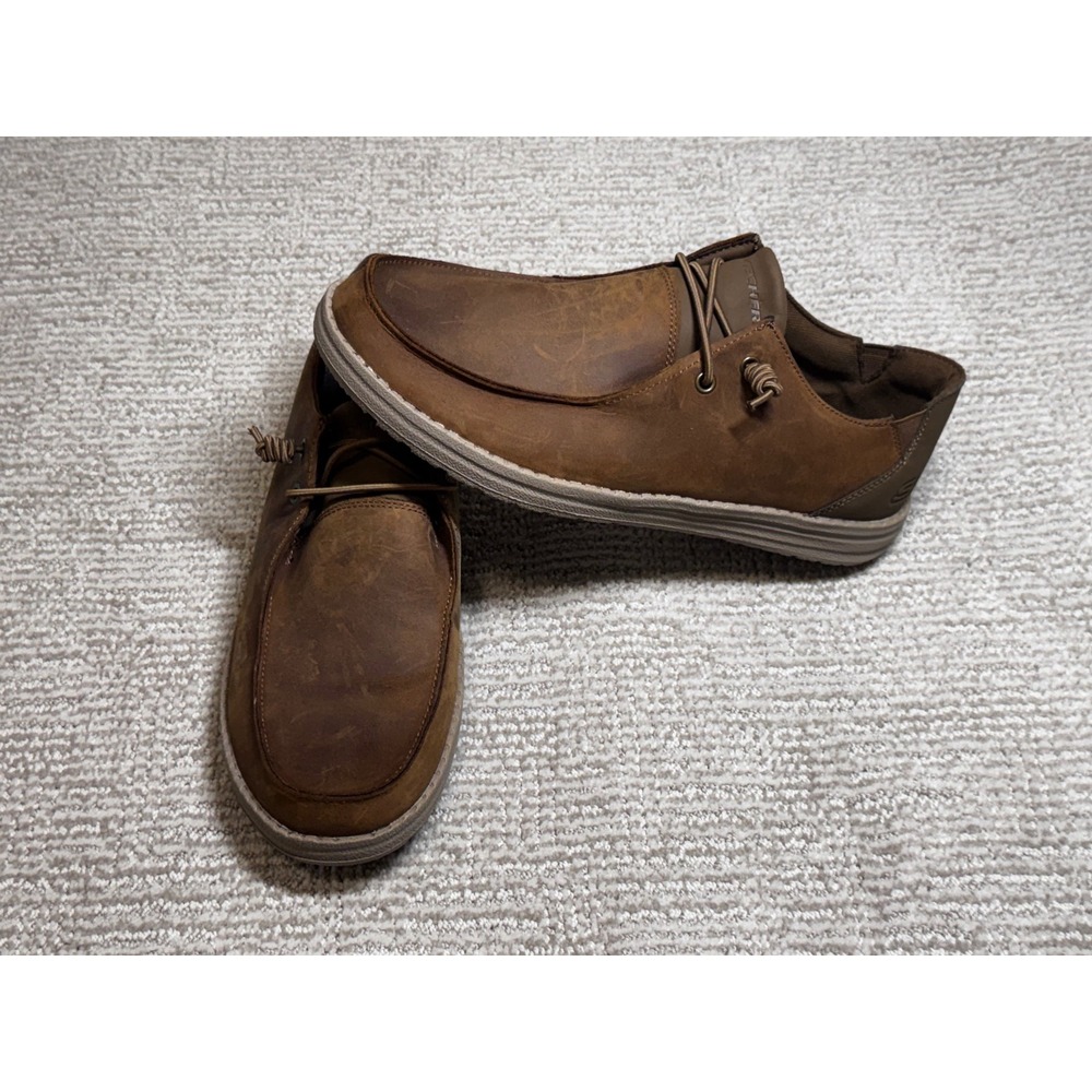 Skechers Relaxed Fit Men 11 Moccasin Loafers Leather Brown 210107 DSRT